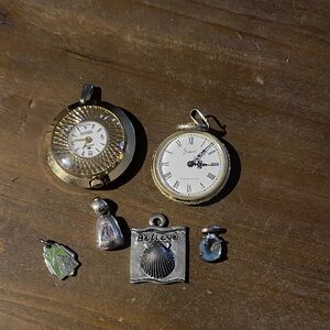 Vintage Gold and Silver Pocket Watches with Charms aquamarine